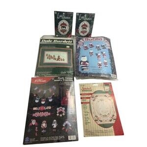 Lot of 6 Christmas Craft Kits Plastic Canvas, Cross Stitch & Embroidery